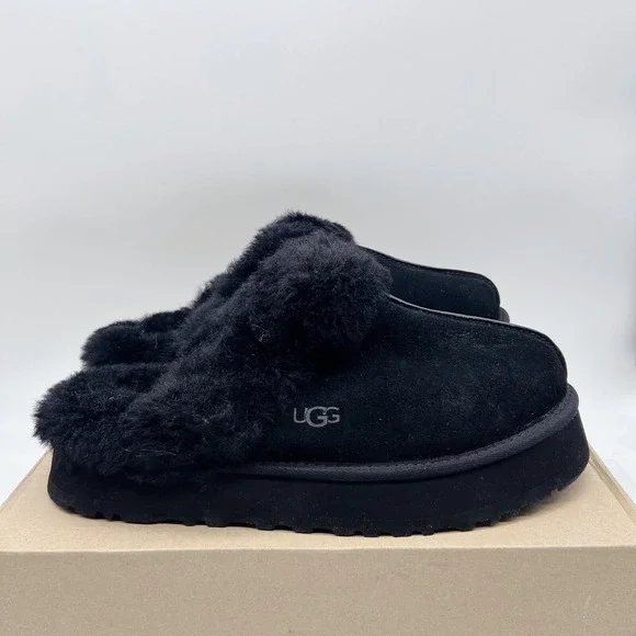 UGG Disquette Slide Slipper Shearling Platform Sandal Black Women's US 12 NEW!!!